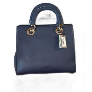 Navy Tote NWT Big Logo Eyelet Pebbled Exterior Removable Shoulder Strap